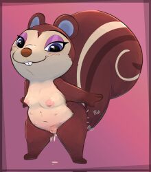 2023 after_sex animal_crossing anthro barefoot bodily_fluids breasts buckteeth butt_slap cum cum_drip cum_from_pussy cum_in_pussy cum_inside dripping eyeshadow feet female full-length_portrait genital_fluids genitals hi_res honeymono makeup mammal multi_nipple nintendo nipples nude pecan_(animal_crossing) portrait pussy rodent sciurid slap slapping_own_butt slapping_self smile solo teeth tree_squirrel