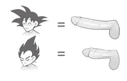 2boys boner canon dragon_ball dragon_ball_super dragon_ball_z erection goku male male_only monochrome penis_envy penis_size_difference size_difference son_goku vegeta wettoons69