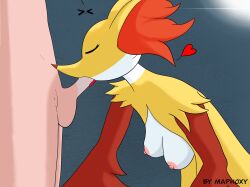 anthro areola artmaphoxy breasts closed_eyes delphox duo fellatio female generation_6_pokemon hi_res human human_on_anthro interspecies male male/female mammal medium_breasts nintendo nipples oral penile pink_areola pink_nipples pokemon pokemon_(species) pokephilia sex white_breasts