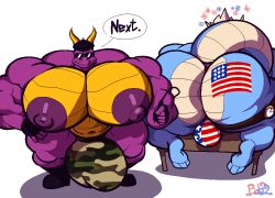 activision anthro ass big_bulge big_butt big_muscles big_nipples big_pecs blue_body bobthetanuki bulge camo camo_print clothed clothing dragon duo eyewear huge_bulge huge_muscles huge_pecs lindar_(spyro) male male/male muscular muscular_anthro muscular_male nipples pecs purple_body purple_nipples rescued_dragons_(spyro) scalie simple_background spyro spyro_reignited_trilogy spyro_the_dragon stars_and_stripes sunglasses topless underwear united_states_of_america white_background