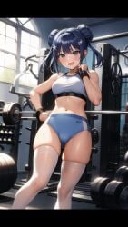 1girls ai_generated duel_monster evil_twin_lil-la gym lil-la_(yu-gi-oh!) sports_bra yu-gi-oh!