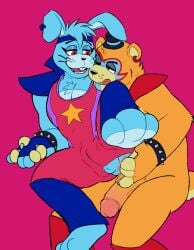 alienbug anthro bear fingering five_nights_at_freddy's five_nights_at_freddy's:_security_breach fnaf gay glamrock_bonnie_(fnaf) glamrock_freddy_(fnaf) holding_hands lagomorph licking_lips looking_at_another looking_at_partner male male/male male_only mammal penis rabbit