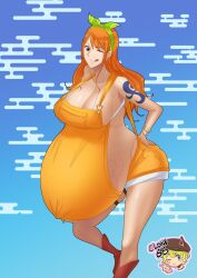 1girls big_belly clone66 female female_only hyper_belly nami nami_(one_piece) one_piece orange_hair post-timeskip pregnant ready_to_pop solo solo_female torpedo_belly