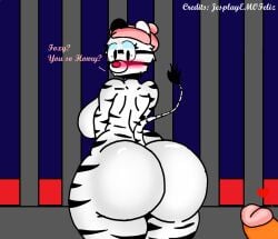 1boy1girl ass big_butt blush fox foxy_(piggy) horn jail_cell jespley jespleyelemofeliz naked penis piggy_(game) pink_hat traced_art zebra zee_(piggy)