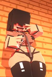 3d breasts coresvoid female goth goth_girl hair_over_eyes horny_female mine-imator minecraft sharp_teeth tape_on_nipples thick_thighs thigh_highs thighs