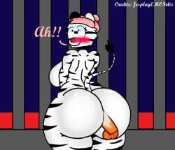 1boy1girl ass big_butt blush cum_in_ass fox foxy_(piggy) horn jail_cell jespley jespleyelemofeliz naked penis piggy_(game) pink_hat zebra zee_(piggy)