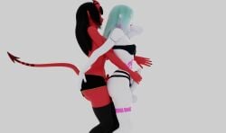 3d black_hair crossover cute cyberpunk:_edgerunners cyberpunk_2077 demon_girl demon_horns female fringe futa_on_futa futa_only futanari handjob meru_(merunyaa) meruccubus_(merunyaa) original petite rebecca_(edgerunners) red_skin self_upload succubus teenager tocher44 yellow_eyes