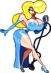 1girls big_breasts blonde_female blonde_hair breasts casetermk cleavage female female_only huge_breasts large_breasts microphone skimpy_clothes skimpy_dress solo sprite transparent_background