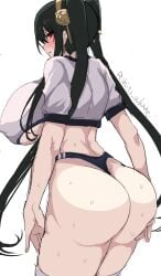 1girls black_hair breasts female hips huge_breasts light-skinned_female light_skin long_hair red_eyes rihito_akane simple_background sportswear spy_x_family thick_thighs thighs thong twintails wide_hips yor_briar yor_forger