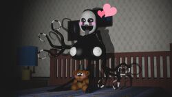 3d bed bedroom boobs female five_nights_at_freddy's five_nights_at_freddy's_4 freddy_plush huge_breasts marionette_(fnaf) nightmarionne plush puppet_(fnaf) source_filmmaker tentacle yuuki_momofox