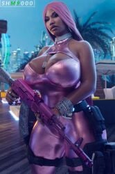 1girl 1girls 3d angry angry_face ass big_ass big_boobs big_breasts big_tits boobs breasts brunette call_of_duty call_of_duty_modern_warfare_2_(2022) celebrity dark-skinned_female dark_skin female female_focus female_human female_only gun hips holding_weapon huge_breasts huge_tits human human_female human_only long_hair looking_at_viewer makeup necklace nicki_minaj pink_hair real_person shiny shiny_clothes superhentaimaster9000 thick_thighs tight_clothing tits