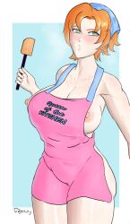 1girls alternate_version_available apron big_breasts big_nipples female female_only freckles nora_valkyrie orange_hair pale-skinned_female rwby solo teal_eyes thick_thighs trajectory