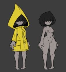 1girls 3_toes 4_fingers algob4v bangs_over_eyes barefoot bav black_hair boobs breasts casual coat eyes_covered eyes_obscured female female_only hourglass_figure human little_nightmares nipples outerwear pale_skin pussy raincoat six_(little_nightmares) solo wide_hips yellow_coat yellow_raincoat