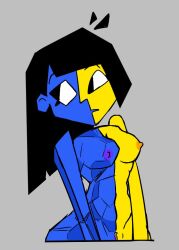 1girls algob4v bav black_eyes black_hair blue_skin breasts completely_nude ena female female_only grey_background joel_g multicolored_body naked naked_female newgrounds nipples nude nude_female polygon pussy simple_background solo yellow_skin