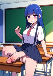 07th_expansion 1futa ai_generated balls big_penis black_hair breasts furude_rika futanari higurashi_no_naku_koro_ni long_hair penis precum school school_uniform schoolgirl solo solo_futa stable_diffusion