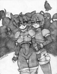 2girls aile aroused background ciel_(mega_man) half-dressed inminent_sex mega_man mega_man_zero mega_man_zx model_x multiple_girls nervous rule_63 vcampan vent_(mega_man) zero_(mega_man)