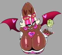 bat_wings blushing blushing_at_viewer breasts dark-skinned_female dark_skin dedoggyskullz earring earrings eyewear_on_head female female_only green_eyes gyaru hbig_breasts heart_(marking) huge_breasts lolipop pink_nails rouge_the_bat saliva_drip sega slut slutty_clothing slutty_outfit sonic_(series) sunglasses sunglasses_on_head white_hair wink