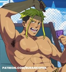 1boy armpit_hair armpits biceps burankoprn condom gay gyaruo kencho kenichirou_ryuuzaki male male_only muscle muscles muscular muscular_male nipples patreon patreon_username solo tan-skinned_male tan_skin underwear yaoi yellow_hair zom_100_zombie_ni_naru_made_ni_shitai_100_no_koto