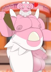 anthro bakablue balls bara beard big_balls blissey chubby_male daddy doctor egg gay heart huge_balls male male_only penis pink_body pokémon_(species) pokemon pokemon_(species) small_penis solo