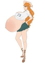 belly big_belly big_breasts breasts clone66 disproportional female female_only huge_belly hyper_belly hyper_pregnancy nami nipples one_piece orange_hair post-timeskip pregnant side_view stretch_marks torpedo_belly white_background