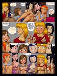 2d 6girls aged_up areolae ben_10 big_breasts blonde blonde_hair blue_eyes breast_grab breast_press breast_squeeze breasts brown_hair brunette closed_eyes comic comic_page coraline coraline_jones crossover dark_blue_hair digital_drawing_(artwork) digital_media_(artwork) disney embarrassed english_text female female_only freckles freckles_on_face green_eyes groping groping_breasts group_sex gwen_tennyson hairband inside_out inspector_gadget jackie_chan_adventures jade_chan light-skinned_female light_skin long_hair looking_at_another looking_at_partner medium_breasts multiple_girls nervous nihaotomita nipples penny_gadget pixar presenting presenting_breasts red_hair redhead riley_andersen shirt shirt_lift shirt_up small_breasts smile smiling teenage_girl teenager text text_box text_bubble the_incredibles twintails violet_parr yuri