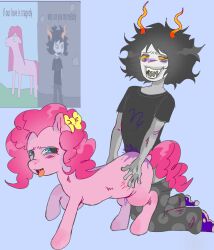 ambiguous_penetration feral gamzee_makara homestuck meme_in_the_background my_little_pony penetration pinkie_pie_(mlp) sex tagme troll zoophilia