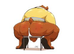 animal_crossing anthro ass balls bear big_ass cum cum_in_ass flaccid furry jumperbear male male_only nintendo overweight pantsless penis shirt sitting solo solo_male sweat sweating teddy_(animal_crossing) ursid