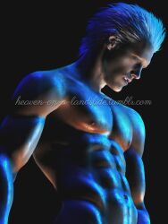 3d bare_chest closed_eyes devil_may_cry male_only male_pinup pinup shiny_skin sweat vergil