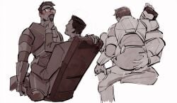 2boys 2d g-man gay gordon_freeman grabbing_ass half-life half-life_(series) half-life_2 hev_suit male male_only multiple_boys sketch tagme xenophalic yaoi