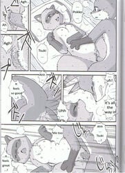 balls bed breasts breath canine comic decensored dialog erection fangs fast_and_furryious fox manga mikazuki_karasu nude open_mouth penetration penis pokko precum pussy raccoon scan text translated tsuki winter