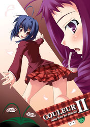 antenna_hair ayase_yue blush clothing doujinshi mahou_sensei_negima! miyazaki_nodoka motsu plaid plaid_skirt saliva saliva_trail saotome_haruna school_uniform shichimi shichimi_(negima) six_alchemy skirt tartan tekehiro