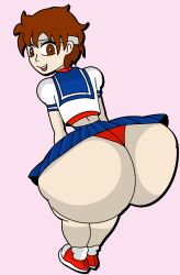 2023 ass_focus big_penis capcom female female_only furu_flami huge_ass hyper_ass pink_background sakura_kasugano smiling street_fighter useless_clothing