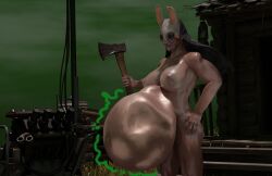 3d belly big_belly big_breasts breasts dbd dead_by_daylight female female_pred huge_belly huntress_(dead_by_daylight) nipples ohoh235 same_size_vore small_breasts vore