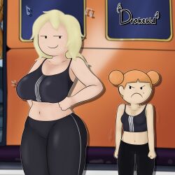 adventure_time big_breasts boss breast_envy breasts drakewd fionna_and_cake fionna_campbell fionna_the_human_girl flat_chest flat_chested huge_breasts medium_support_(meme) meme queen_of_ooo self_upload sfw small_breasts sports_bra sportswear