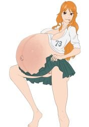 belly big_belly big_breasts breasts clone66 disproportional female female_only huge_belly hyper_belly hyper_pregnancy nami nipples one_piece orange_hair post-timeskip pregnant torpedo_belly white_background