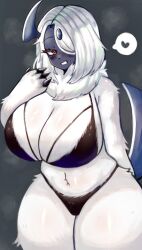 absol bikini black_skin cute flirting heart huge_breasts in_pnj nintendo pokémon_(species) pokemon pokemon_(species) pokemon_rse red_eyes smile tired_eyes voluptuous white_fur