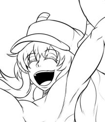 black_and_white closed_eyes cute fanart female female_focus female_only grimotk hat lucoa lucoa_(maidragon) miss_kobayashi's_dragon_maid open_mouth outline preview quetzalcoatl_(dragon_maid) sketch smile