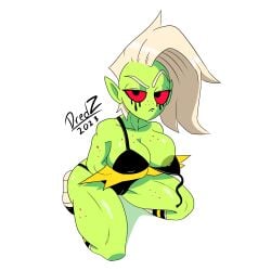 1girls alien alien_girl alien_humanoid ass big_breasts bikini breasts busty cleavage curvy disney disney_channel dredz fat_ass female freckles freckles_on_breasts gloves green_body green_skin hair humanoid lord_dominator makeup wander_over_yonder white_hair