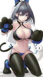 absurdres anger_vein animal_hands bare_shoulders big_breasts bikini black_hair blue_eyes blue_panties boros_(ouro_kronii) bow bow_earrings bra breasts cat_paws chain_headband choker cleavage collar earrings female fully_clothed hair_between_eyes hair_intakes highres hololive hololive_english hololive_english_-council- hololive_english_-promise- jewelry large_breasts lock looking_at_viewer navel open_mouth ouro_kronii padlock panties paw_gloves paws revealing_clothes ribbon_earrings short_hair side-tie_panties skimpy_clothes skindentation solo somebody_(leiking00) stockings stomach swimsuit thighhighs thighs tongue tongue_out underwear virtual_youtuber