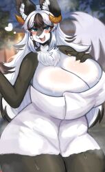 anthro blue_eyes furry huge_breasts humanoid in_pnj original_character thick_thighs towel towel_around_waist towel_only venus_body voluptuous wide_hips