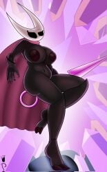 1girls areolae big_breasts breasts cloak female female_only full_body holding holding_weapon hollow_knight hornet_(hollow_knight) looking_at_viewer nail_(weapon) naked naked_female nipples nude nude_female red_cloak reypan solo solo_female weapon