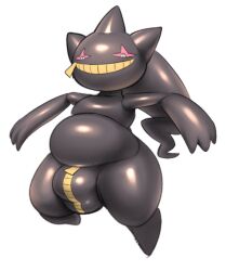 2d 3_fingers anthro anthro_only banette bedbumps belly big_belly big_bulge black_body bulge chubby crotch_zipper curvy curvy_figure curvy_male front_view latex male male_only nintendo pokémon_(species) pokemon pokemon_(species) red_eyes simple_background slightly_chubby smile solo thick_thighs white_background wide_hips zipper zipper_mouth