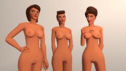 3girls breasts brown_hair civilian female_civilian femcivilian garry's_mod looking_at_viewer looking_down milf multiple_girls team_fortress_2 vagina waitress