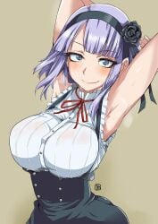 armpits dagashi_kashi purple_eyes purple_hair shidare_hotaru unknown_artist