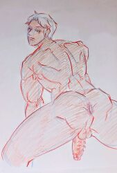 1boy anus back_view jojo's_bizarre_adventure looking_back male male_only minwoo muscular_male nude_male penis penis_piercing risotto_nero solo testicles vento_aureo