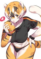 1girls big_breasts bracelet breasts burger female furry looking_at_viewer looking_down muscular muscular_anthro muscular_female muscular_thighs mx99926 oc panties short_hair sole_female solo solo_female solo_focus t-shirt tail thick_thighs tiger tiger_ears tiger_girl tiger_print tiger_stripes tiger_tail wide_hips