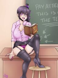 big_breasts glasses long_nails ophelia_midnight panty_shot ponytail stockings teacher teacher_outfit thick_thighs thigh_highs virtual_youtuber vreverie vtuber