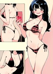 1girls ass big_breasts bikini black_hair boku_no_kokoro_no_yabai_yatsu breasts cleavage curvy female hair halter_bikini halterneck human long_hair phone selfie teenager yamada_anna