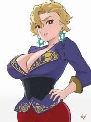 1girls alternate_breast_size big_breasts blonde_hair breasts briar_(pokemon) busty cleavage curvaceous curvy curvy_female curvy_figure earrings female fukuya_art game_freak huge_breasts large_breasts nintendo pokemon pokemon_(game) pokemon_sv short_hair voluptuous