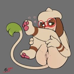 1:1 anthro blush eyewear female furry furry_only generation_2_pokemon genitals glasses heart hi_res mimi_(mr.smile) mr._smile mr.smile nintendo pokemon pokemon_(species) pussy smeargle solo tail